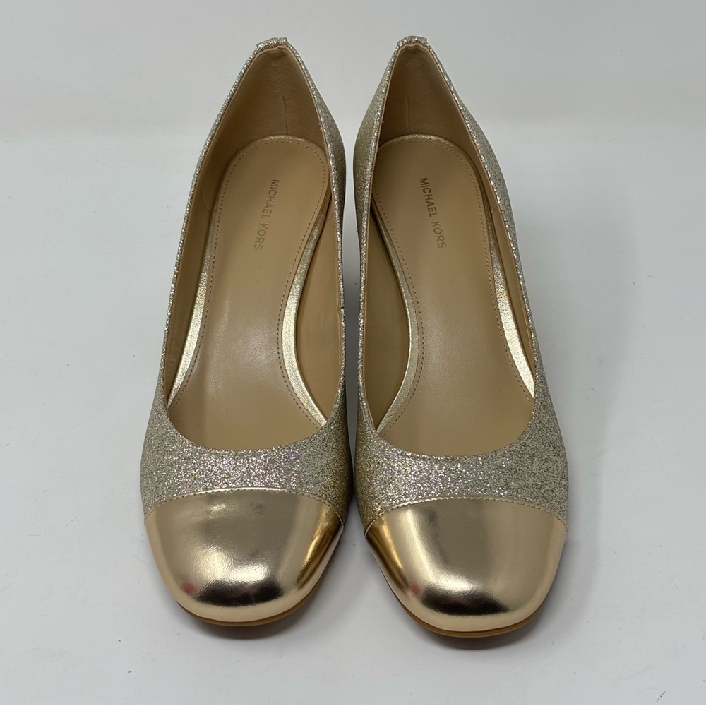 Michael Kors Perla Flex Gold Glitter Chunky Heel Pumps NWOT - Picture 6 of 10